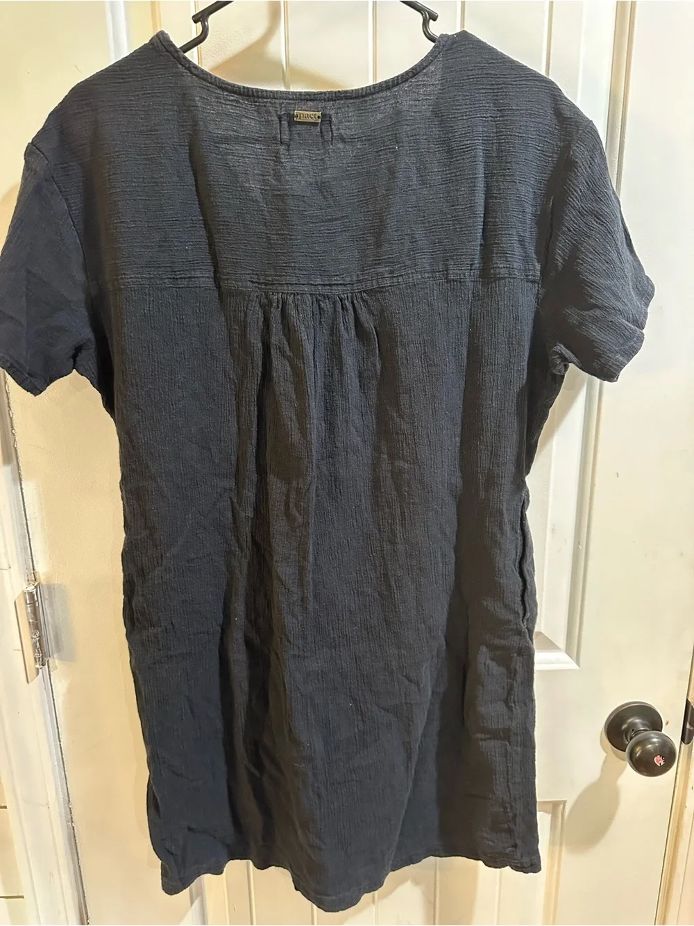 Pact Black Short-Sleeve V-Neck Mini Dress